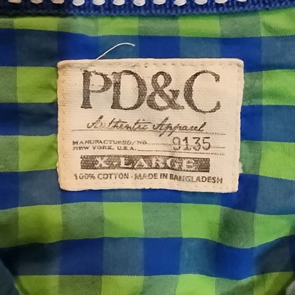 PD&C Mens Green and Blue Checkered Button Down Shirt - Picture 5 of 8